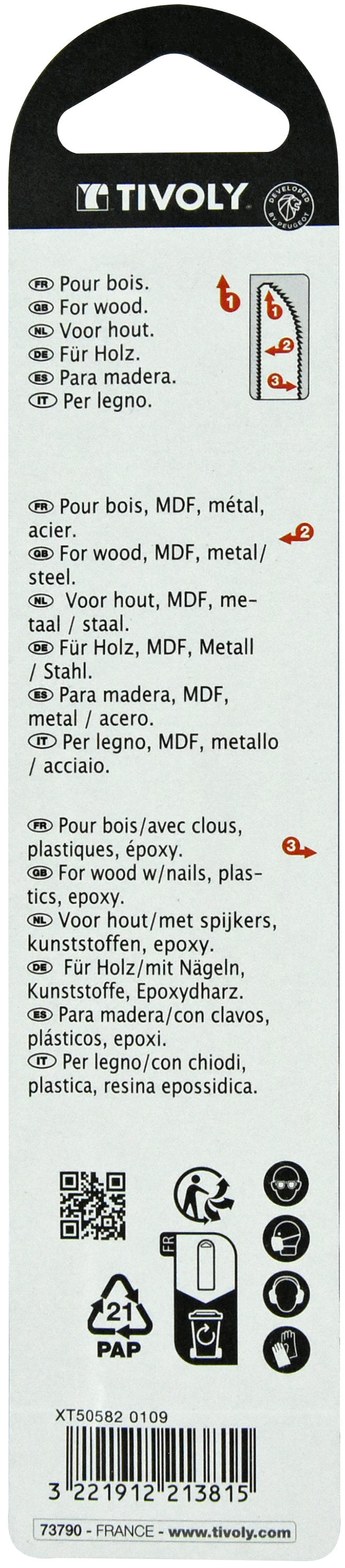 Lame de scie sabre -Multi directionnelle -Pour bois, MDF, bois avec clous, métal, matériaux composites, Epoxy -Attache universelle double / L: 150 / H: 130 / Droite TIVOLY - XT505820109