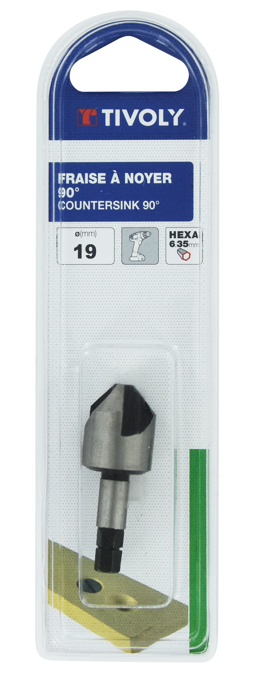 Fraise à noyer acier au carbone à 90° -Queue hexagonale -special bois / Ø: 19 / L: 50 TIVOLY - XT60612045205