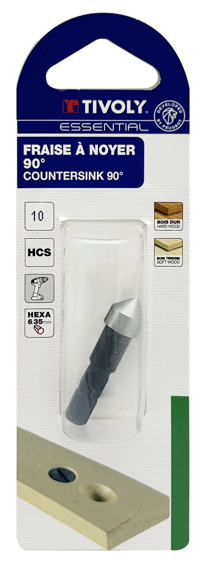 Fraise à noyer acier au carbone à 90° -Queue hexagonale -special bois / Ø: 10 / L: 38 TIVOLY - XT60612045214