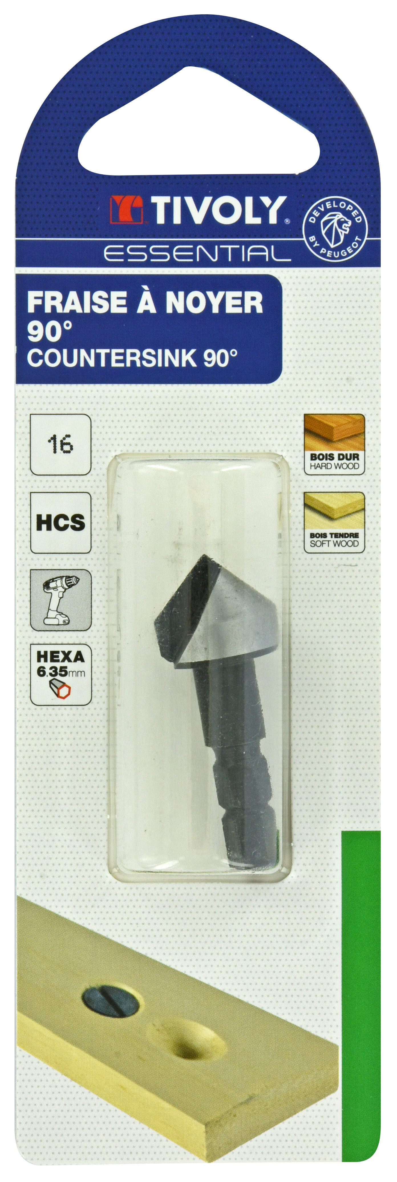 Fraise à noyer acier au carbone à 90° -Queue hexagonale -special bois / Ø: 16 / L: 42 TIVOLY - XT60612045216