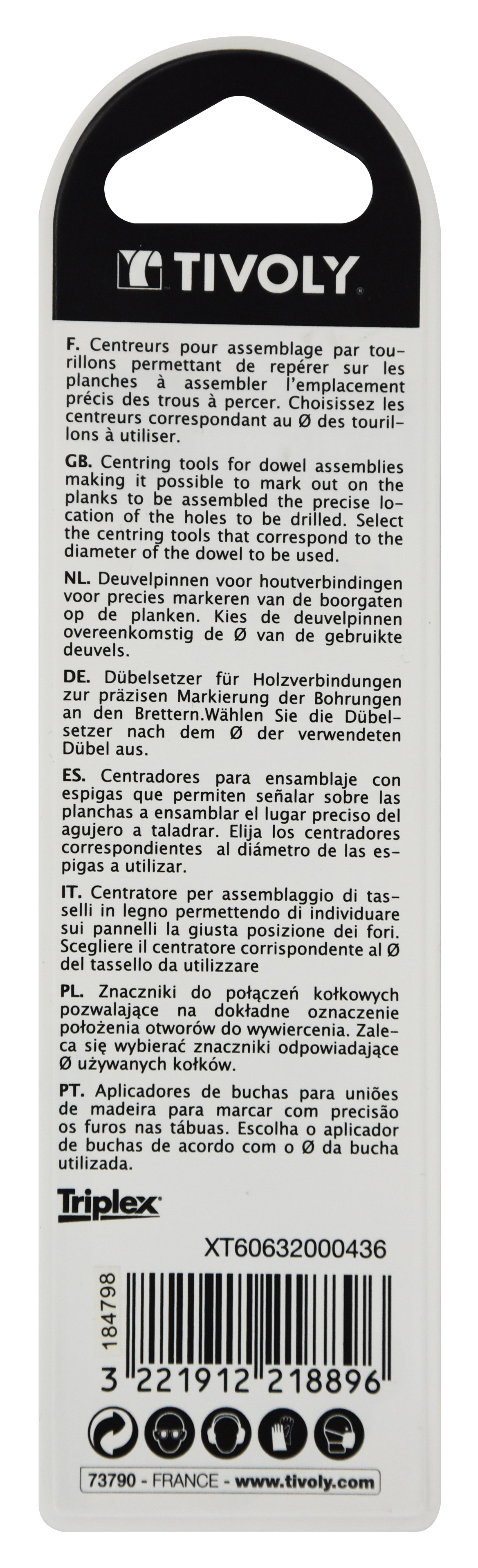 6 Centreurs Ø 6 - 8 - 10mm (2 pcs de chaque) TIVOLY - XT60632000436