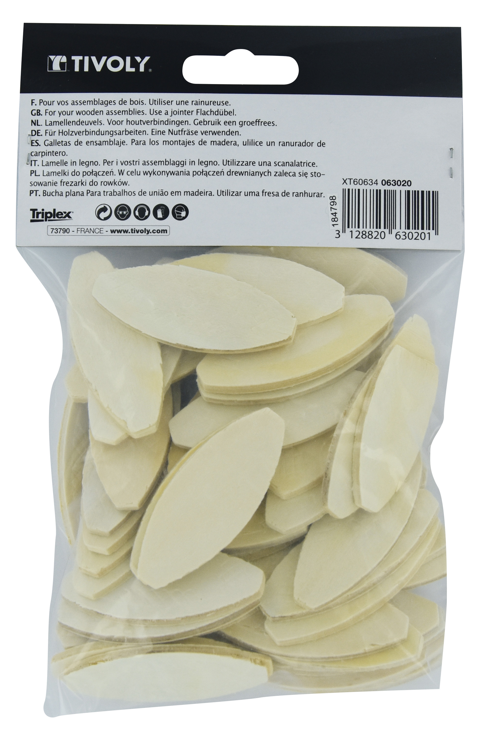 Lamelles d'assemblage N°20 - L57xl23xh4mm TIVOLY - XT60634063020