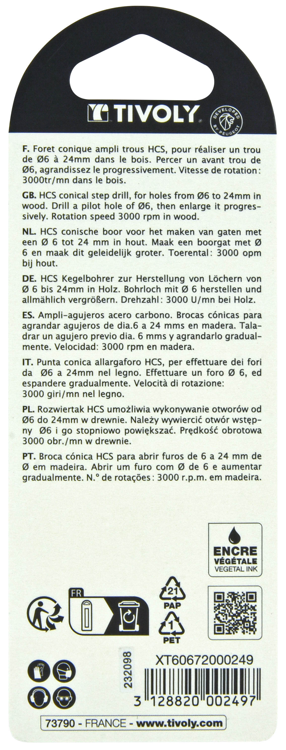 Foret conique ampli trou Ø 6 à 24mm TIVOLY - XT60672000249