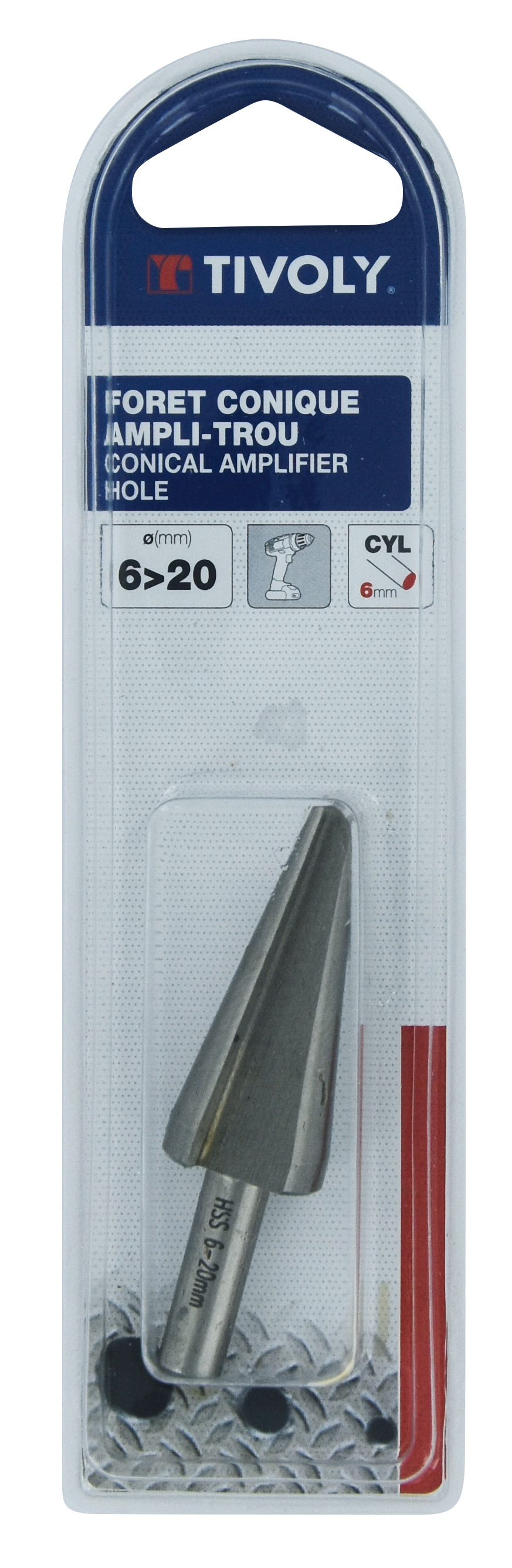 Foret conique lisse HSS -Queue cylindrique (Blister) / ØMin/Max : 6/20 TIVOLY - XT60672000634