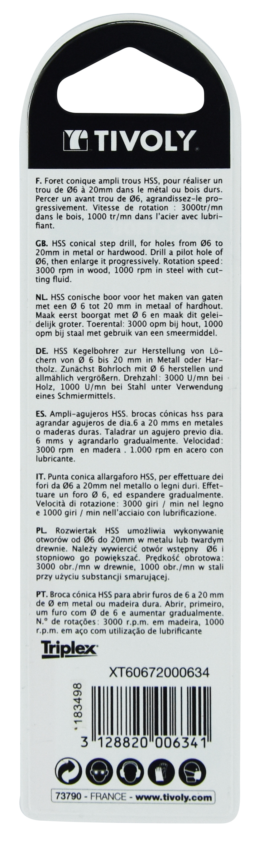 Foret conique lisse HSS -Queue cylindrique (Blister) / ØMin/Max : 6/20 TIVOLY - XT60672000634