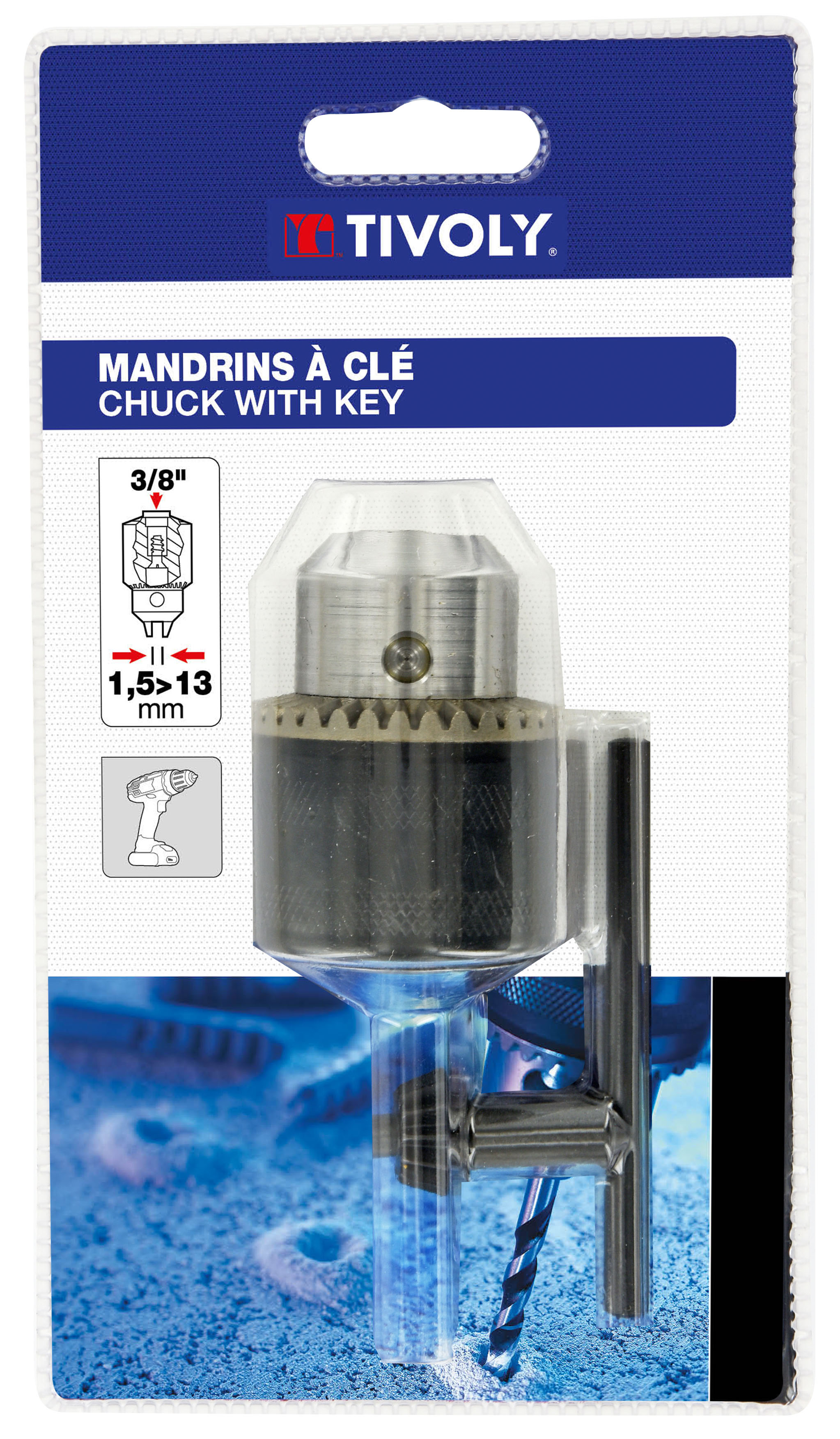 Mandrin à clé Ø 1,5 > 13 - Attachement 3/8