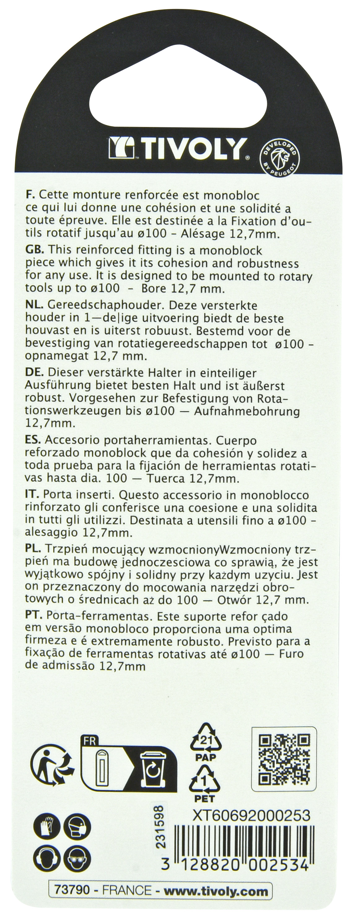 Porte outils Ø 12,7mm TIVOLY - XT60692000253