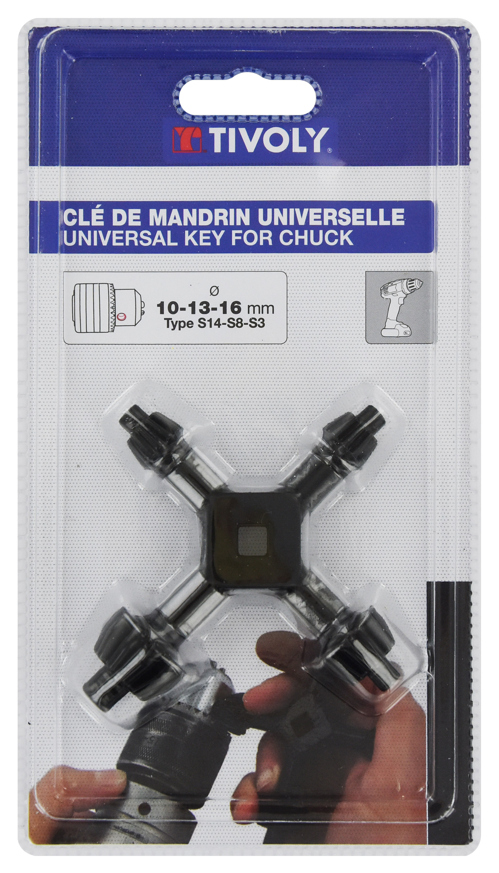 Clé mandrin universelle Ø 10- 13- 16mm TIVOLY - XT60692000257
