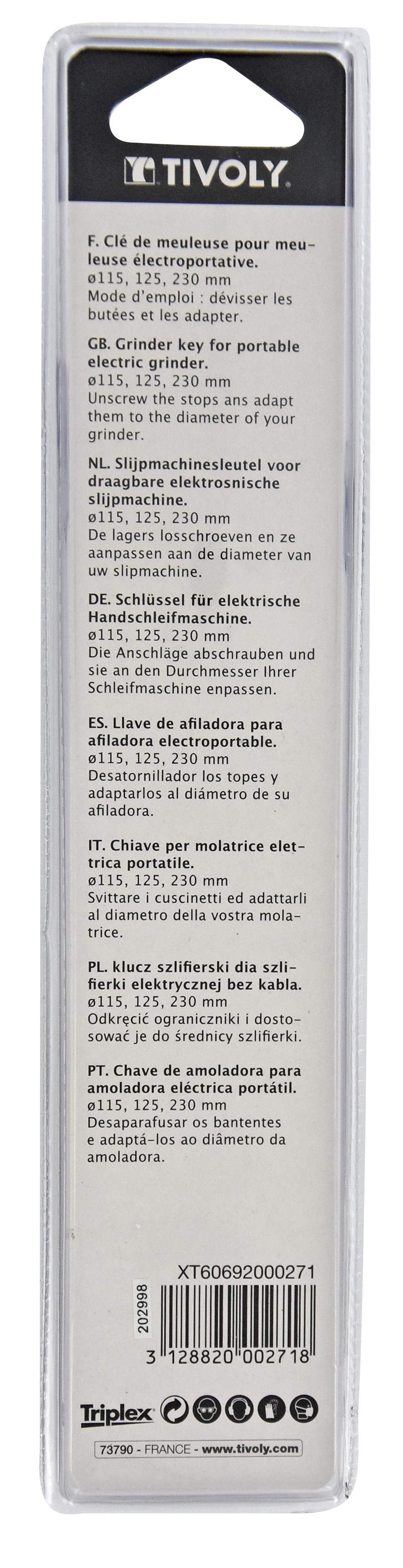 Clé de meuleuse universelle TIVOLY - XT60692000271