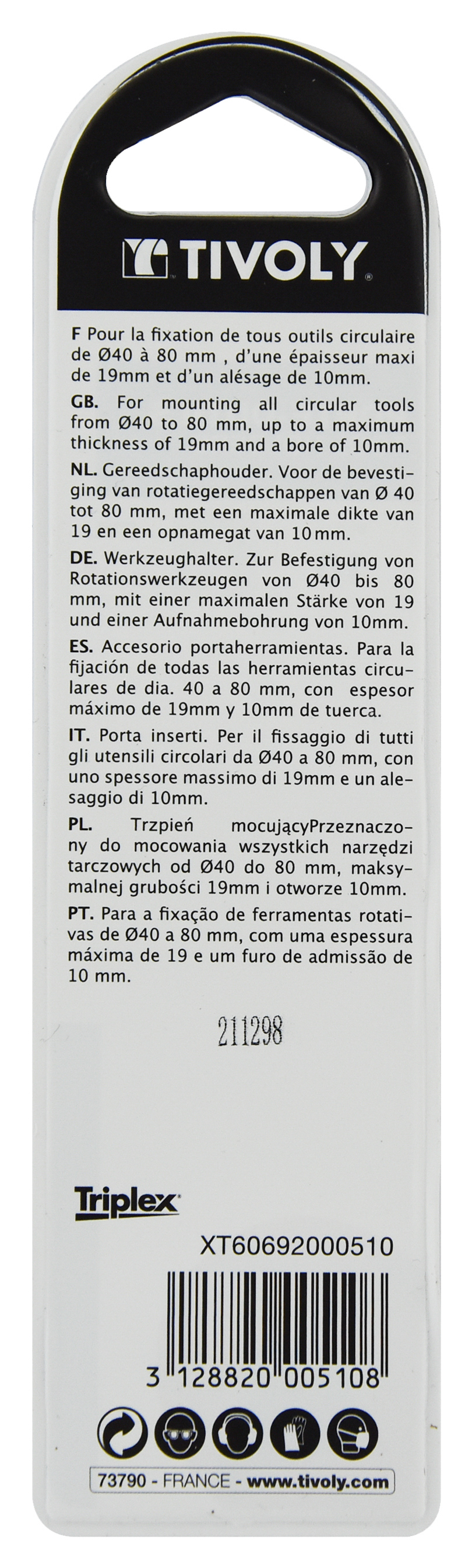 Porte outils Ø 10mm TIVOLY - XT60692000510