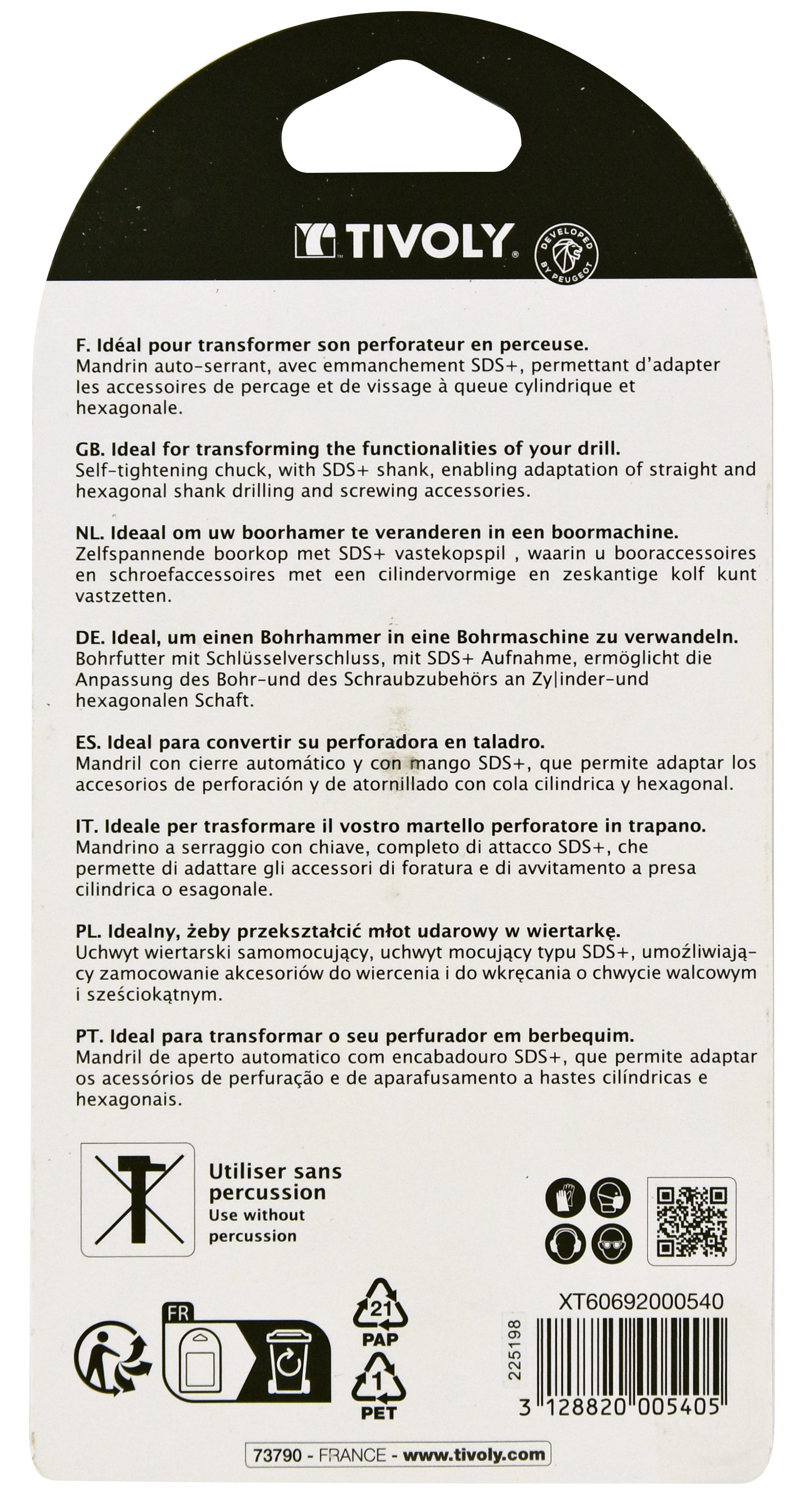 Mandrin auto-serrant SDS+ Ø 2 à 13mm TIVOLY - XT60692000540