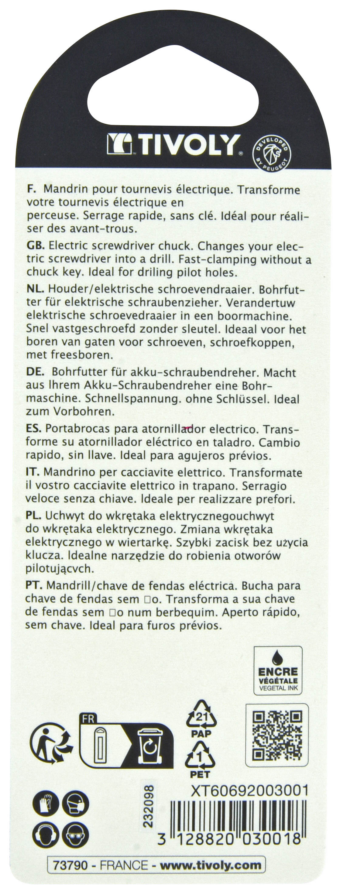 Mandrin pour tournevis électrique Ø 0,5 à 6mm TIVOLY - XT60692003001