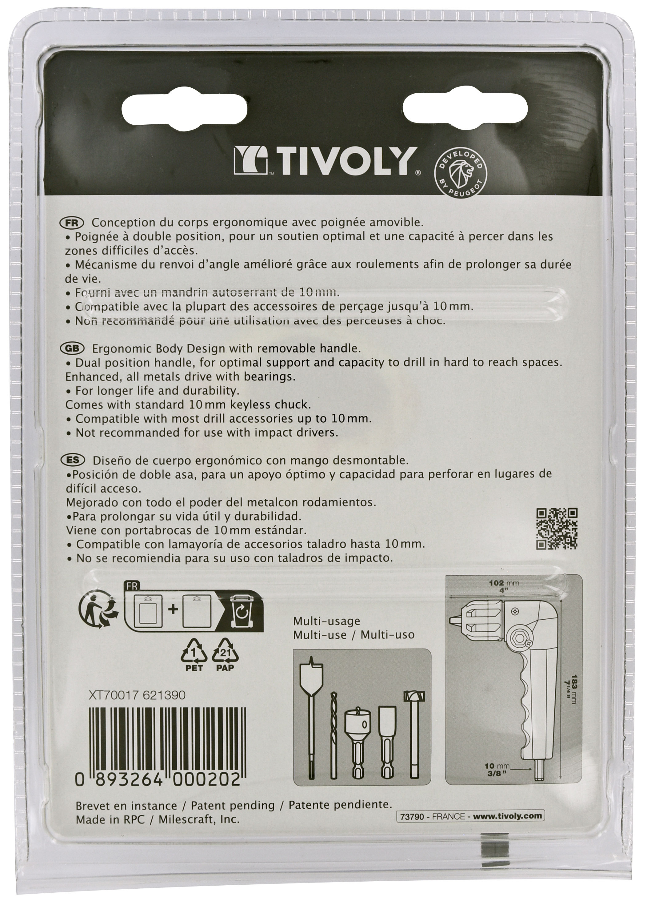 Renvoi d'angle auto-serrant universel 90° Ø 0,8 à 10mm TIVOLY - XT70017621390