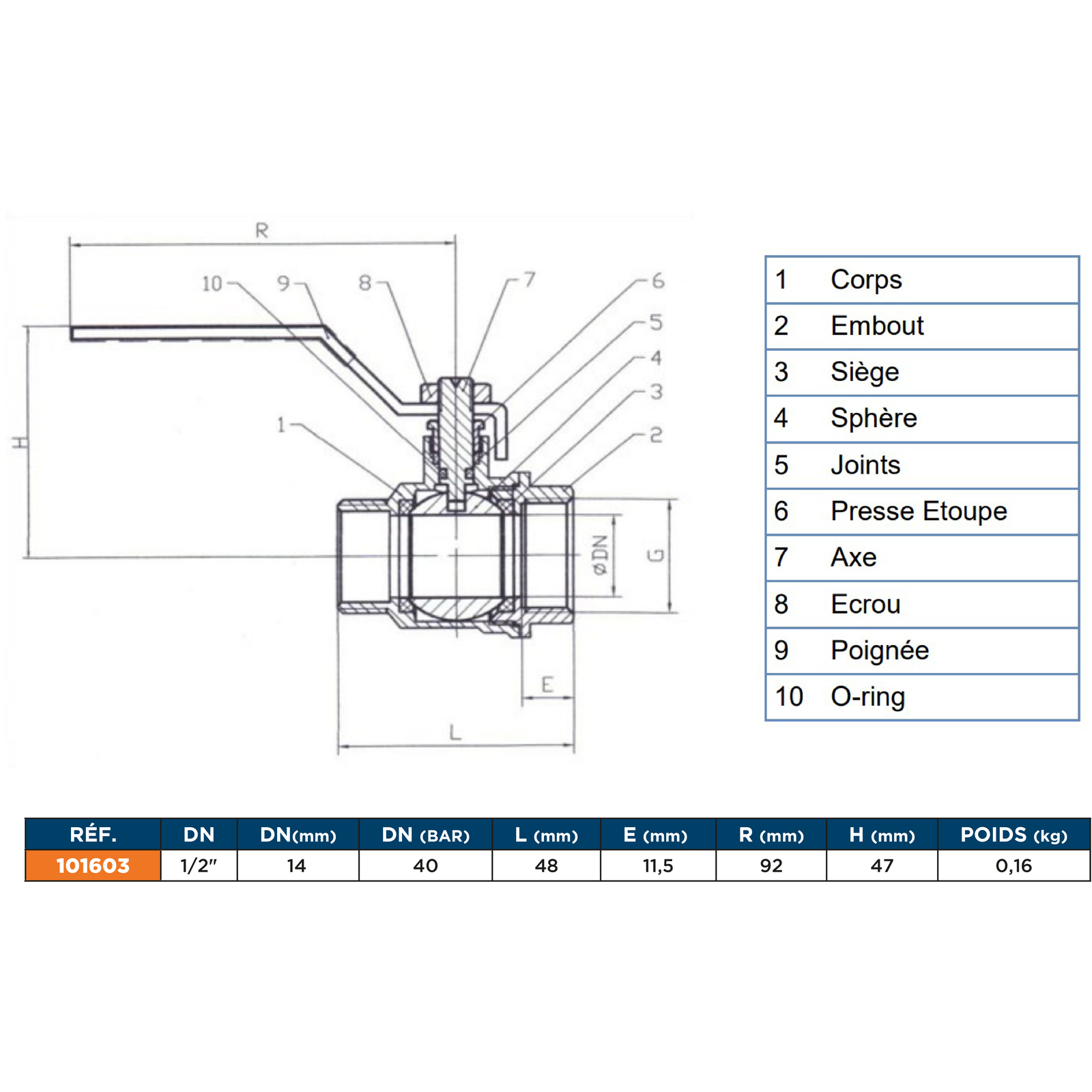 Vanne à boisseau sphérique PN25 MF 1/2'' RENSON - 101603