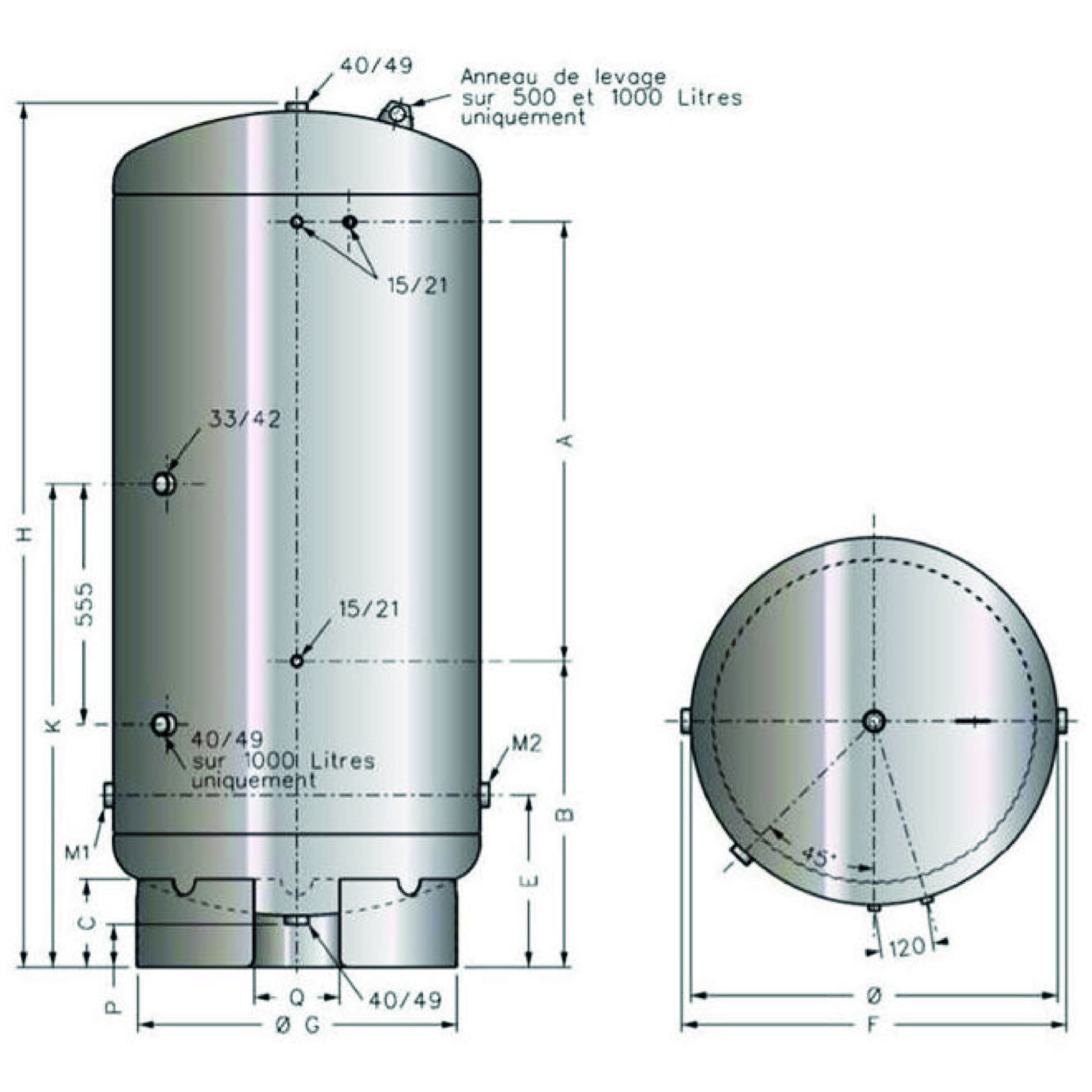 RESERVOIR GALVA PLASTIFIE 150 LITRES 4 BAR - RENSON - 103690