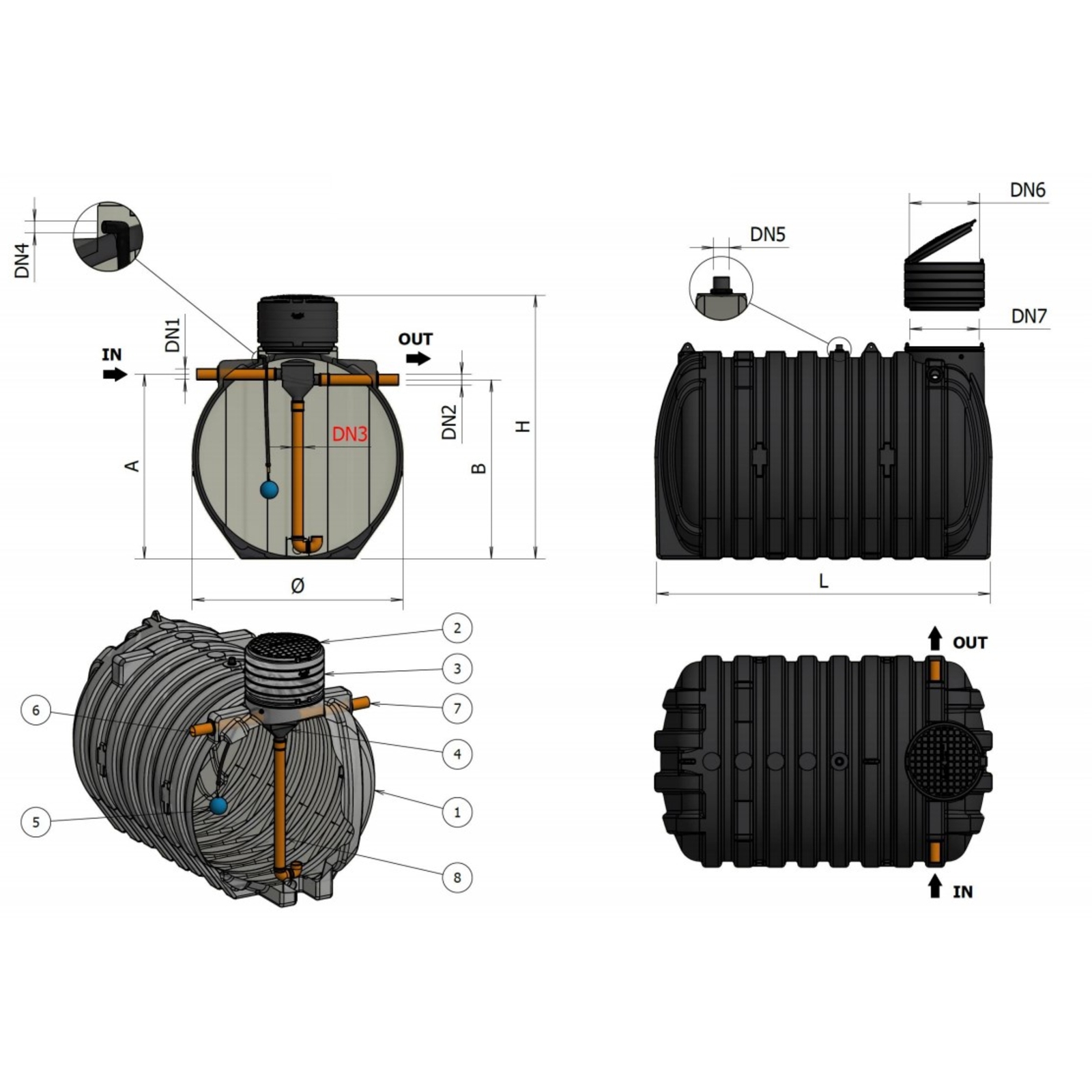 CUVE ENTERRABLE DE 3000L AVEC REHAUSSE ET FILTRE - RENSON - 104986