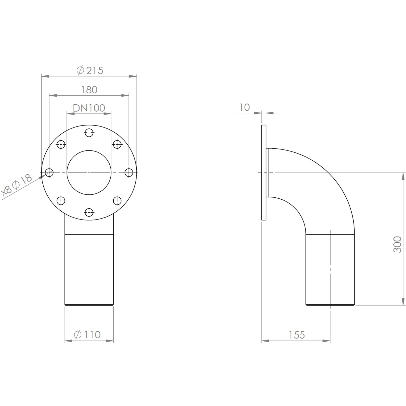 KIT RAC COUDE ROND/CANNELE  GALVA DIAMETRE 100 - RENSON - 105174