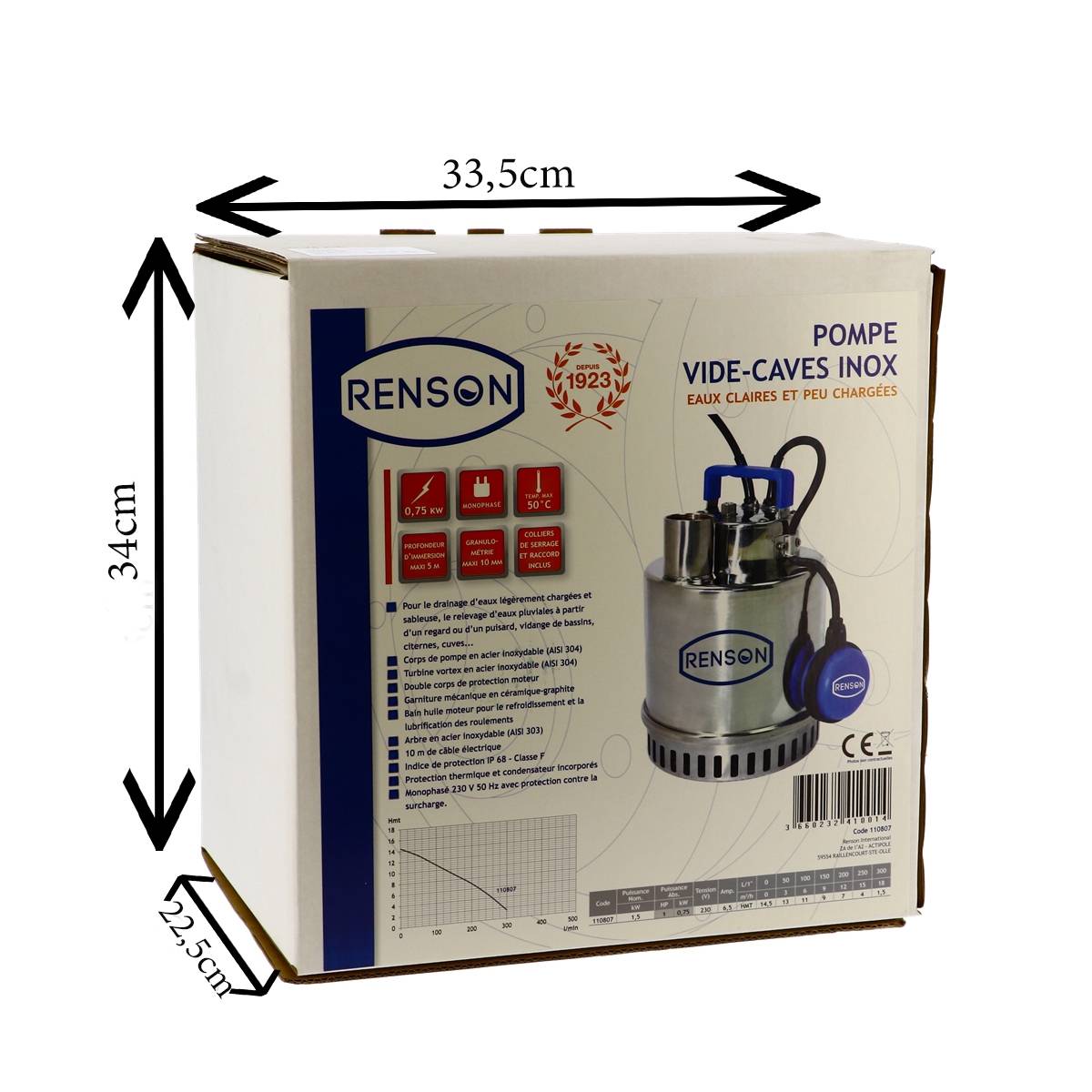 POMPE DE RELEVAGE 230V 0,75KW INOX EAUX PEU CHARGEES - RENSON - 110807