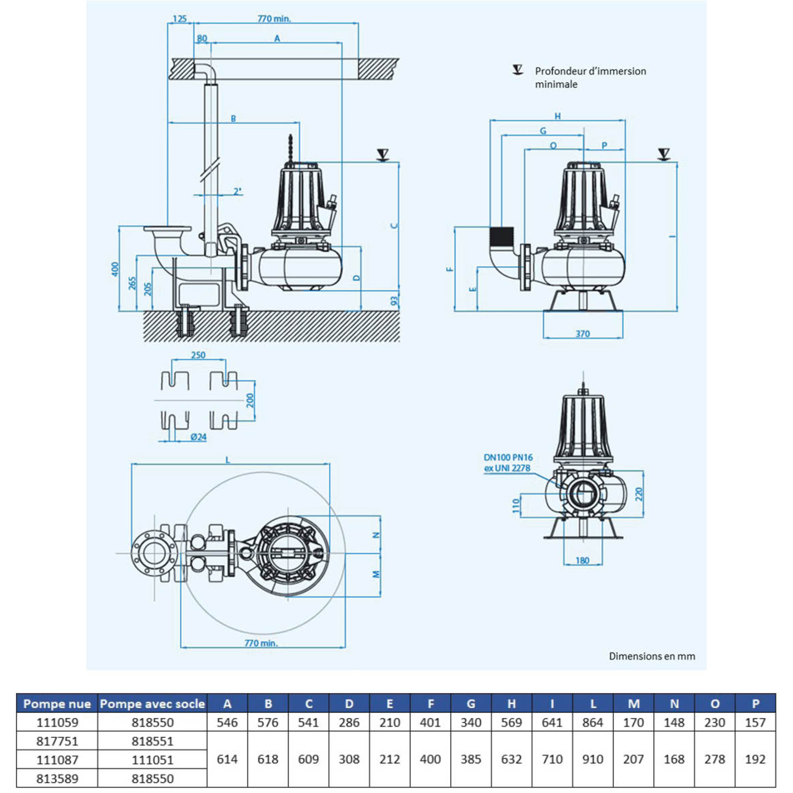 POMPE DE RELEVAGE TRI FONTE ROUE VORTEX 3KW DN100 - RENSON - 111059