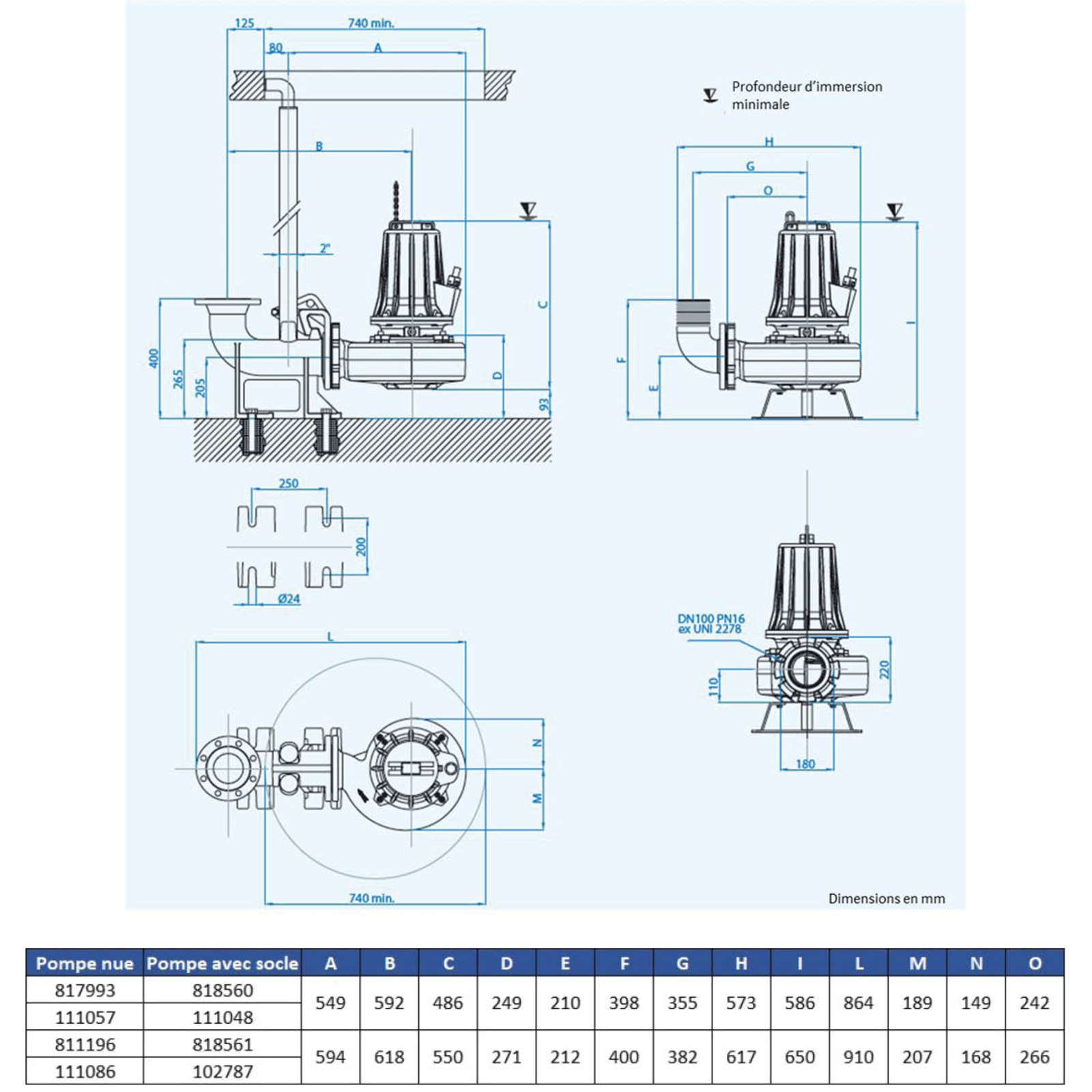 POMPE DE RELEVAGE TRI FONTE ROUE MONOCANALE 5.5KW DN100 - RENSON - 111086