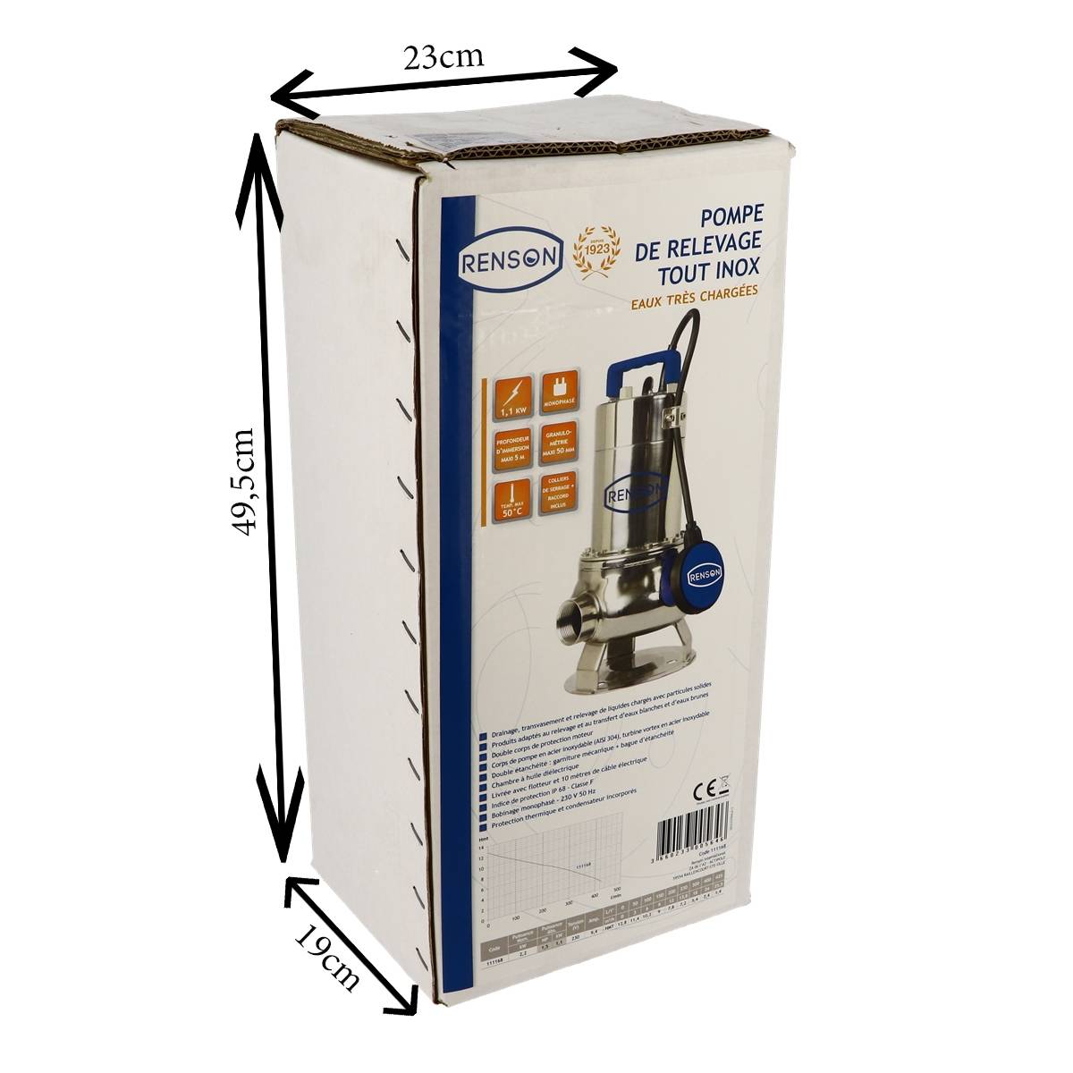 POMPE DE RELEVAGE 230V 1,1KW INOX EAUX CHARGEES - RENSON - 111168