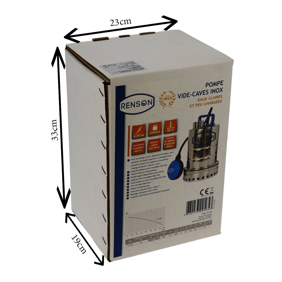 POMPE DE RELEVAGE 230V 0,25KW INOX EAUX PEU CHARGEES - RENSON - 111169