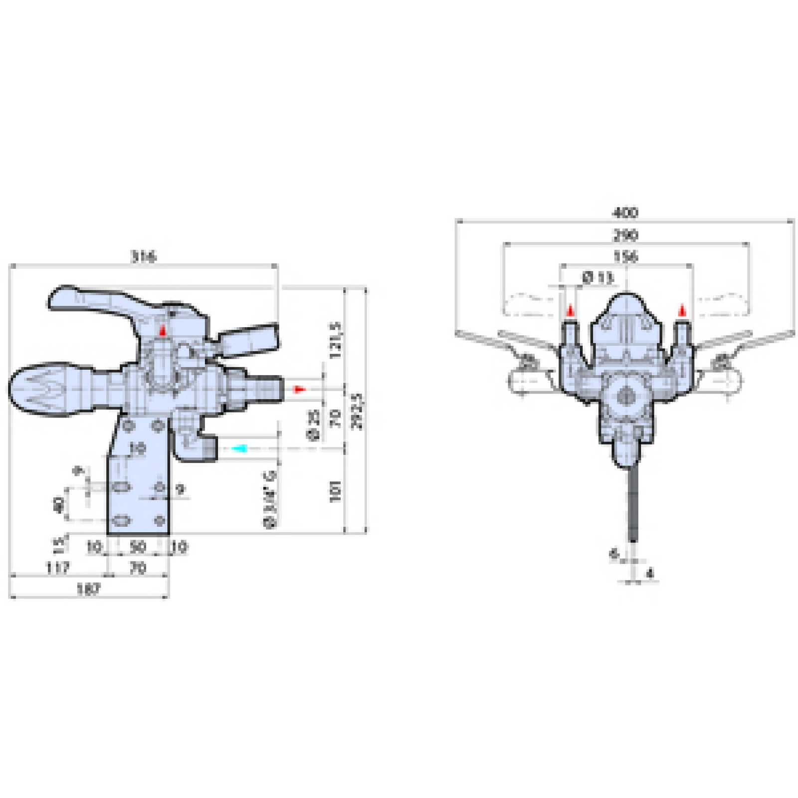 GROUPE DE COMMANDE 2 VOIES 50 BAR - 250L/MIN ALUMINIUM - RENSON - 130225