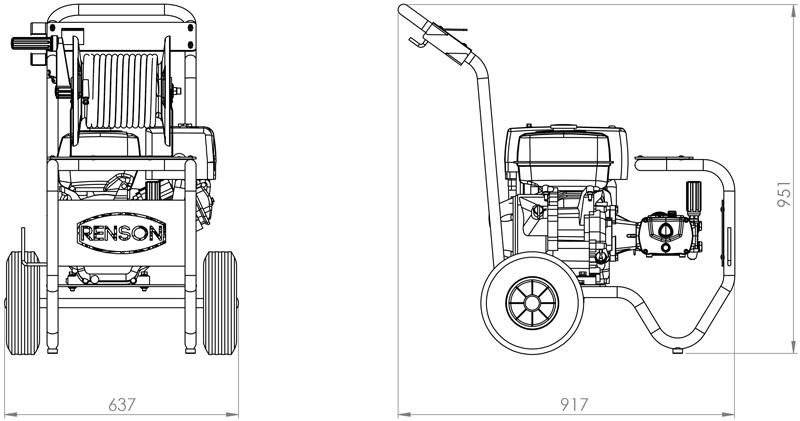 NETTOYEUR HAUTE PRESSION BOOSTER THERMIQUE 250B - 15L/MIN - ENROULEUR 20M - RENSON - 142373