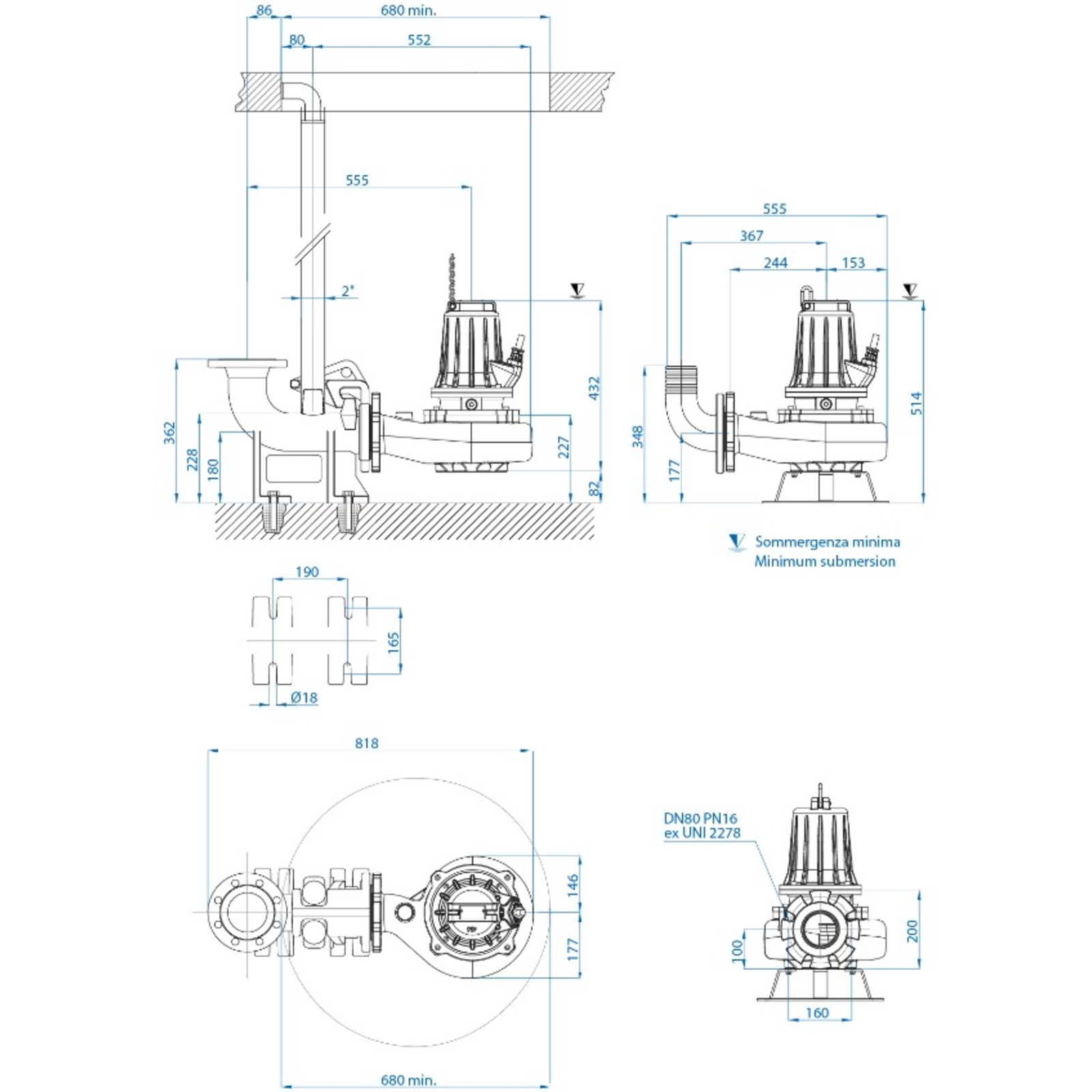 POMPE DE RELEVAGE TRI FONTE MONOCANALE 3KW DN80 SUR SOCLE RENSON - 818559