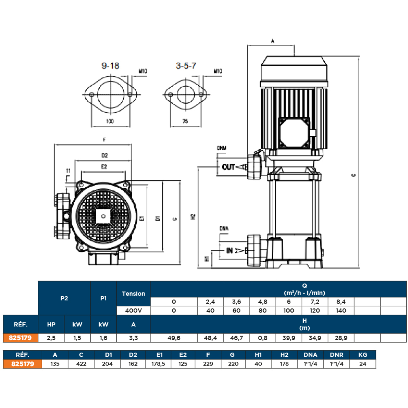 POMPE 230V VERTICALE 1,3KW RENSON - 825179