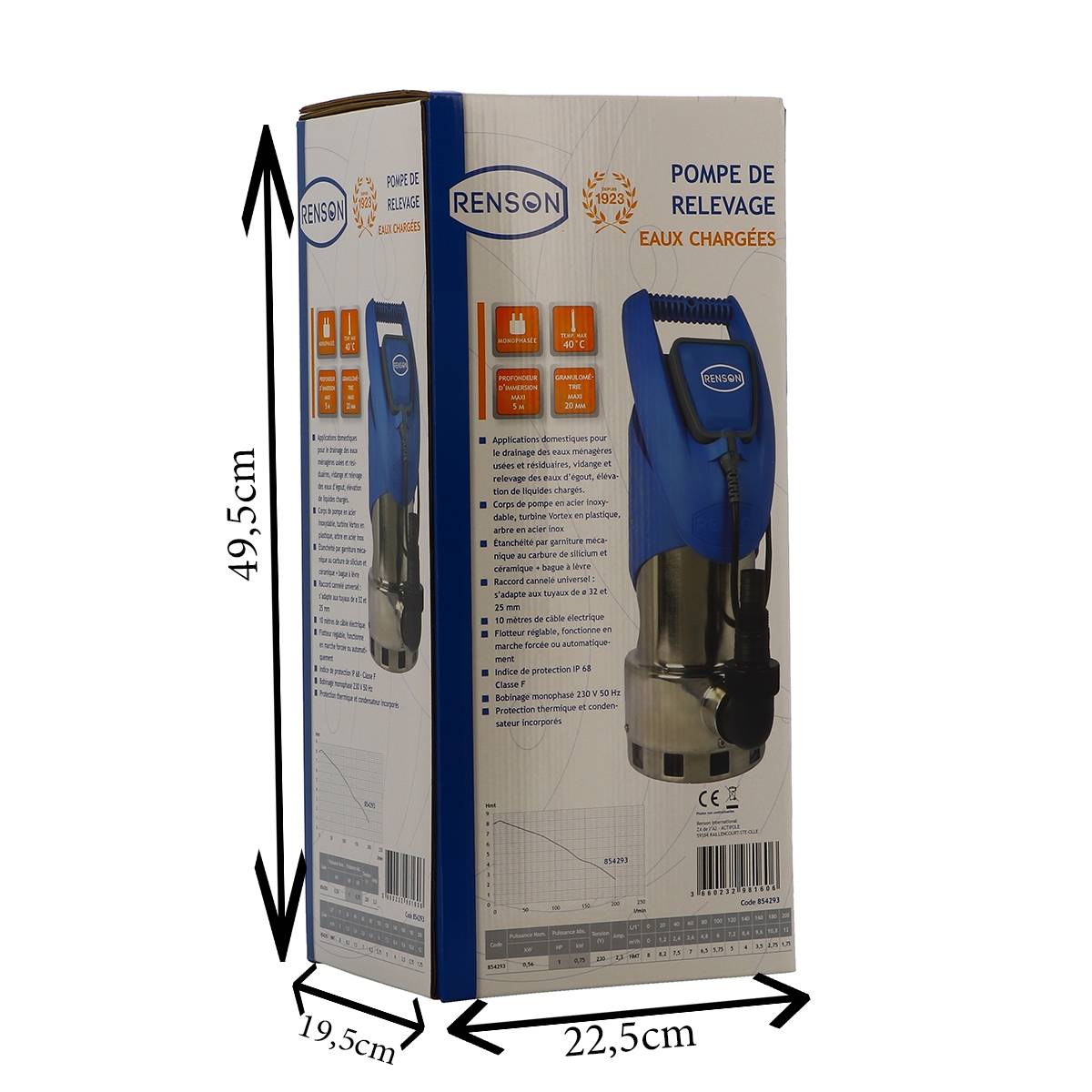 POMPE DE RELEVAGE 230V 0,75KW INOX EAUX CHARGEES - RENSON - 854293