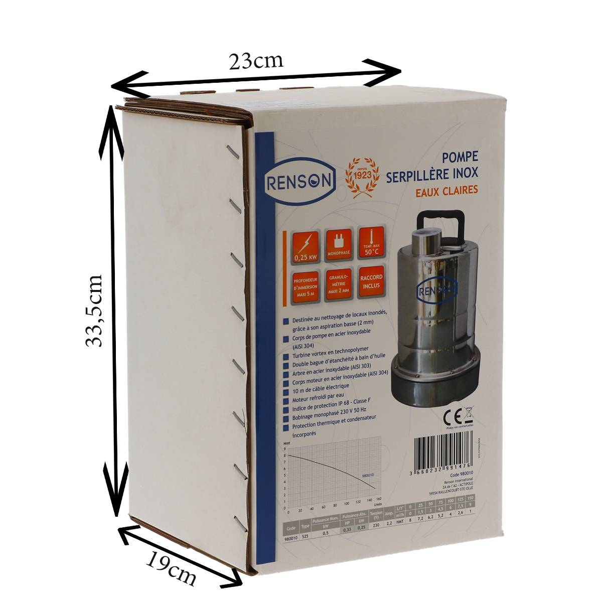 POMPE SERPILLERE 2MM MONO 0,25KW INOX EAUX CLAIRES - RENSON - 980010