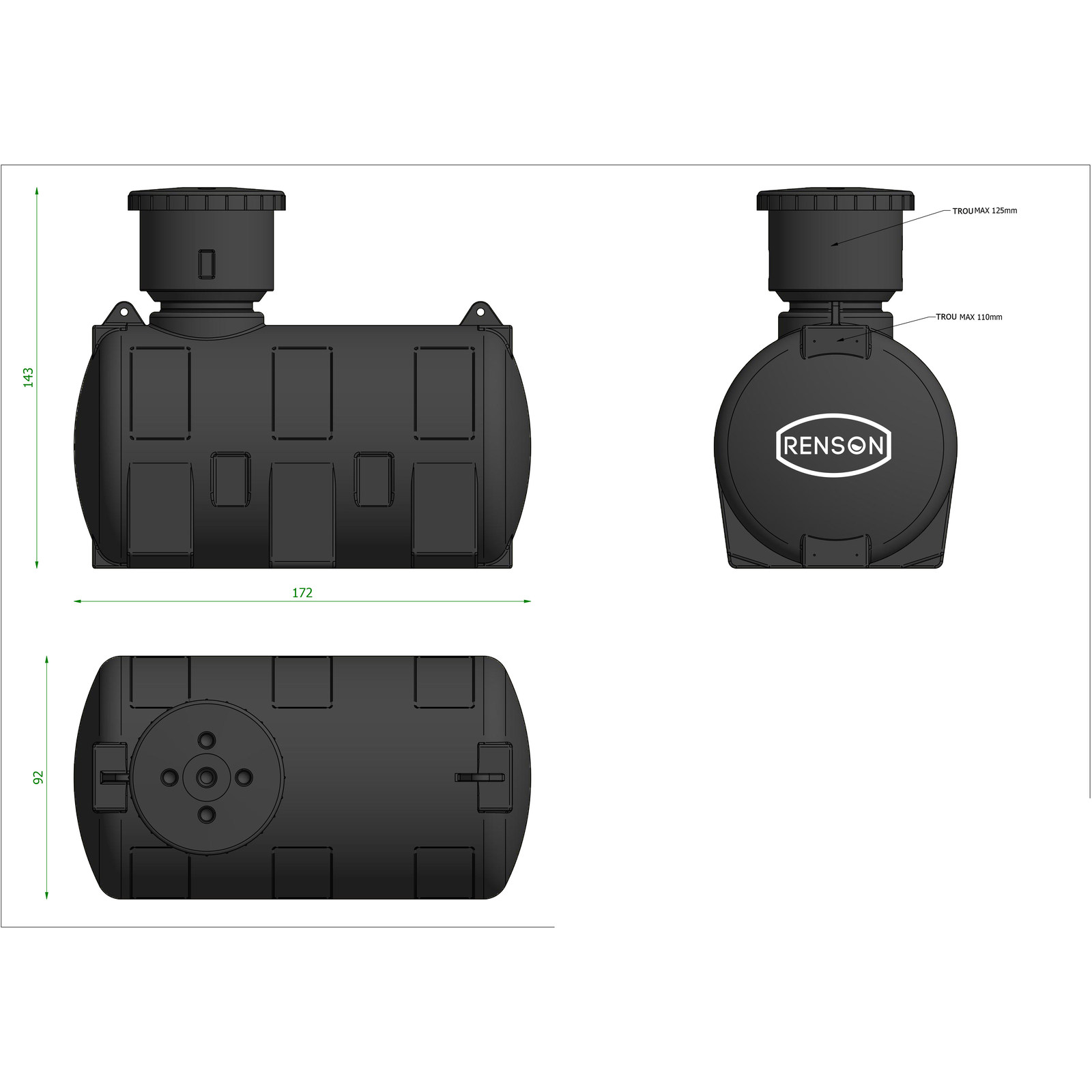 CUVE ENTERRABLE DE 1000 L AVEC REHAUSSE - RENSON - 980343