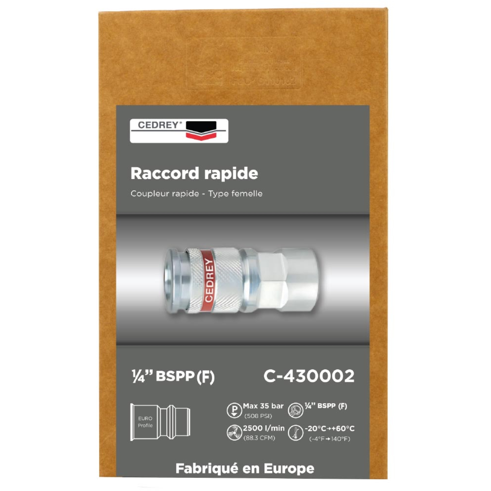 Coupleur rapide femelle 1/4'' - PROFIL EURO - BOITE de 10 CEDREY - C-430002B