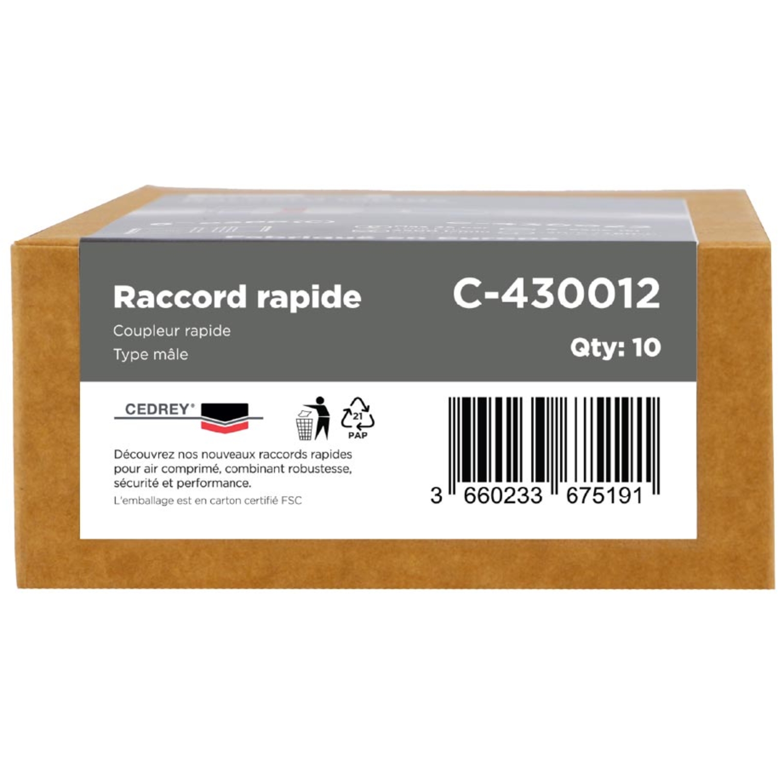Coupleur rapide mâle 1/4'' - PROFIL EURO - BOITE de 10 CEDREY - C-430012B