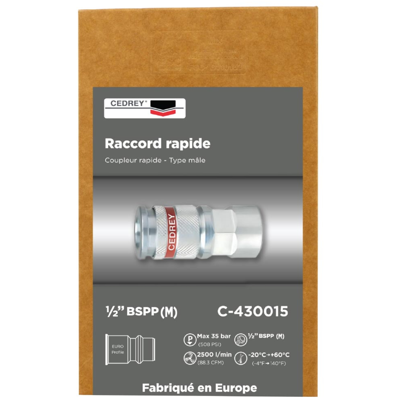 Coupleur rapide mâle 1/2'' - PROFIL EURO - BOITE de 10 CEDREY - C-430015B
