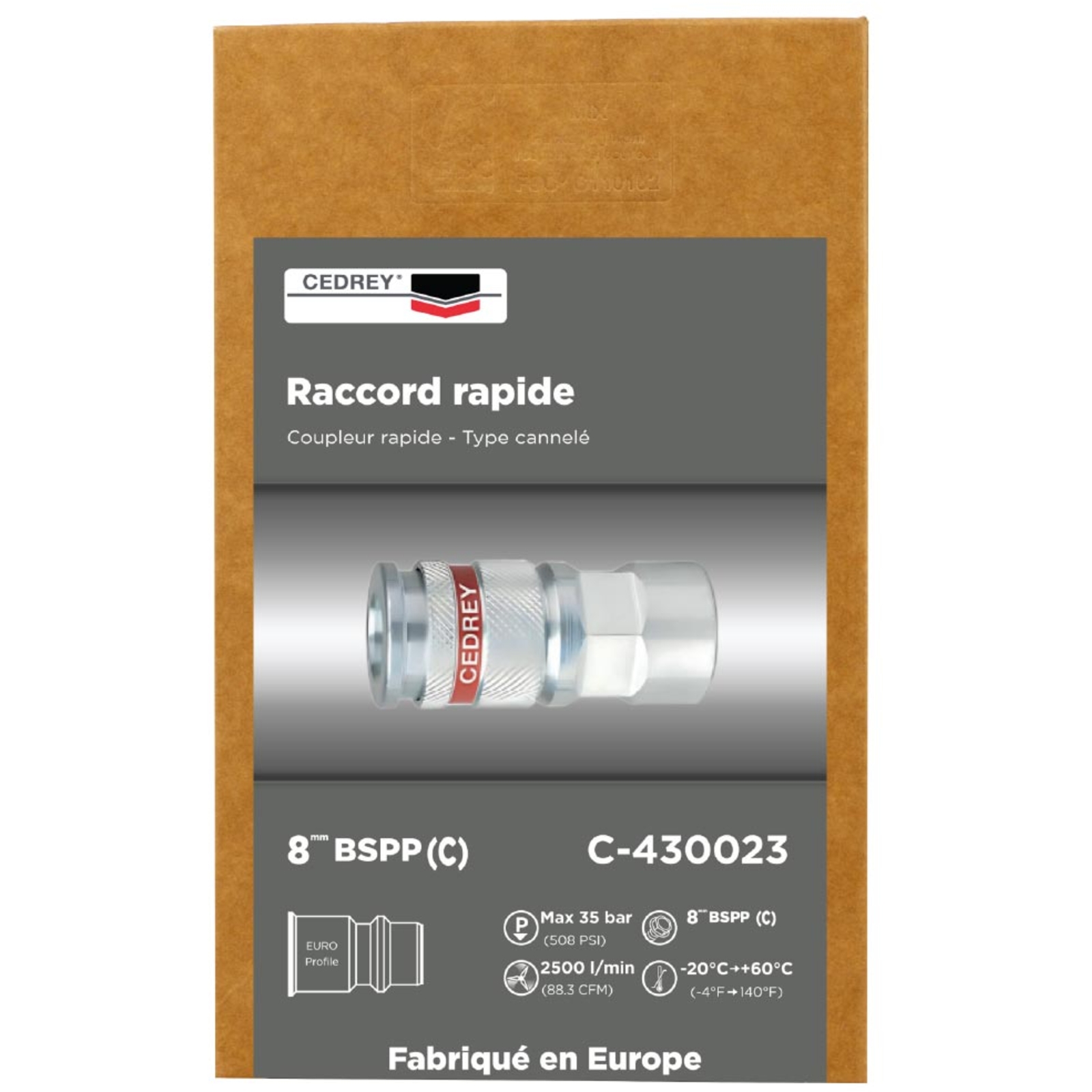 Coupleur rapide cannele 8MM - PROFIL EURO - BOITE de 10 CEDREY - C-430023B