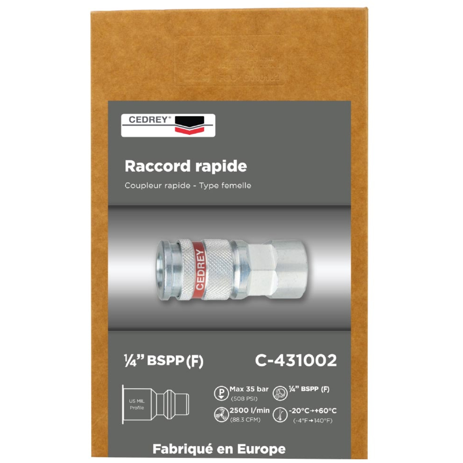 Coupleur rapide femelle 1/4'' - PROFIL ISO 6150B - BOITE de 10 CEDREY - C-431002B