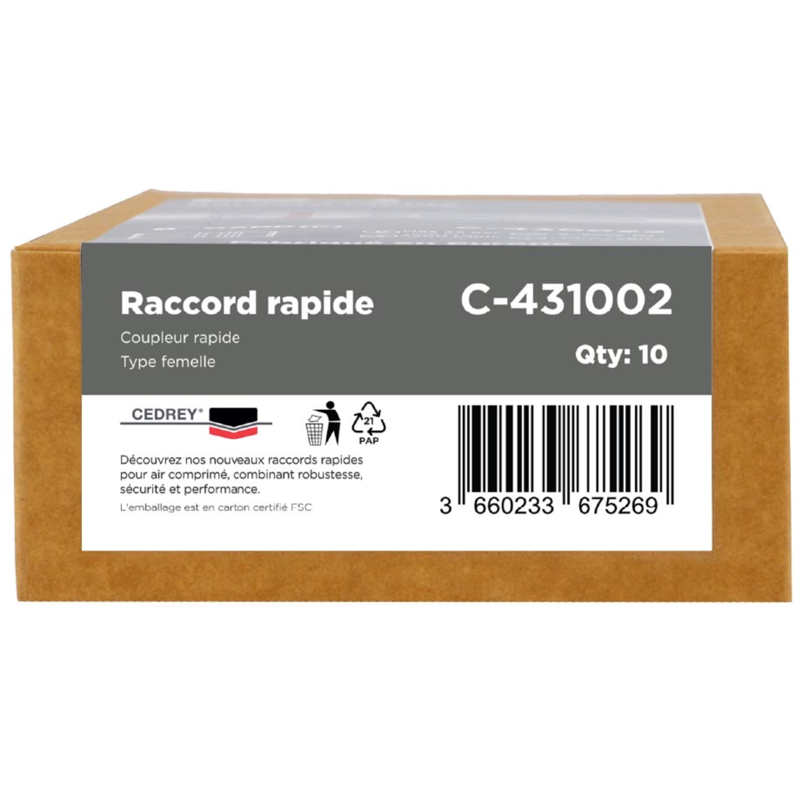 Coupleur rapide femelle 1/4'' - PROFIL ISO 6150B - BOITE de 10 CEDREY - C-431002B