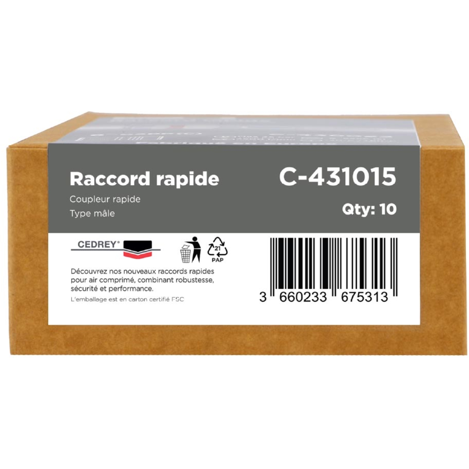 Coupleur rapide mâle 1/2'' - PROFIL ISO 6150B - BOITE de 10 CEDREY - C-431015B