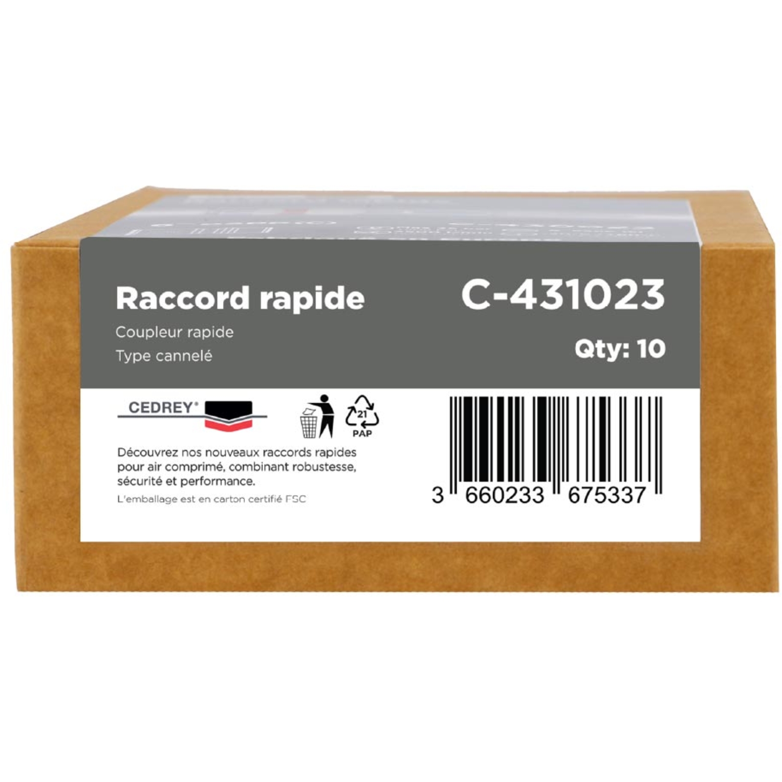 Coupleur rapide cannele 8MM - PROFIL ISO 6150B - BOITE de 10 CEDREY - C-431023B