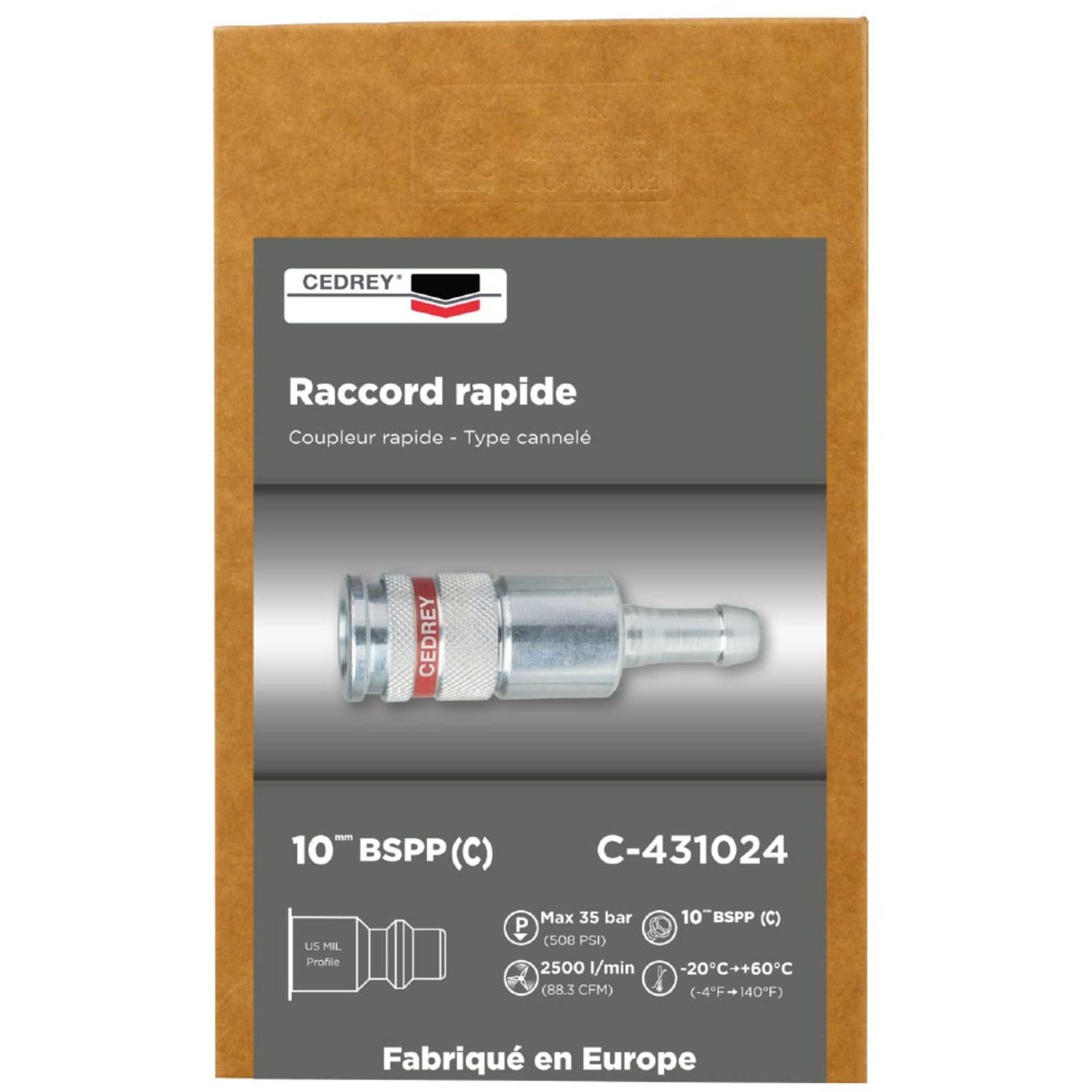 Coupleur rapide cannele 10MM - PROFIL ISO 6150B - BOITE de 10 CEDREY - C-431024B