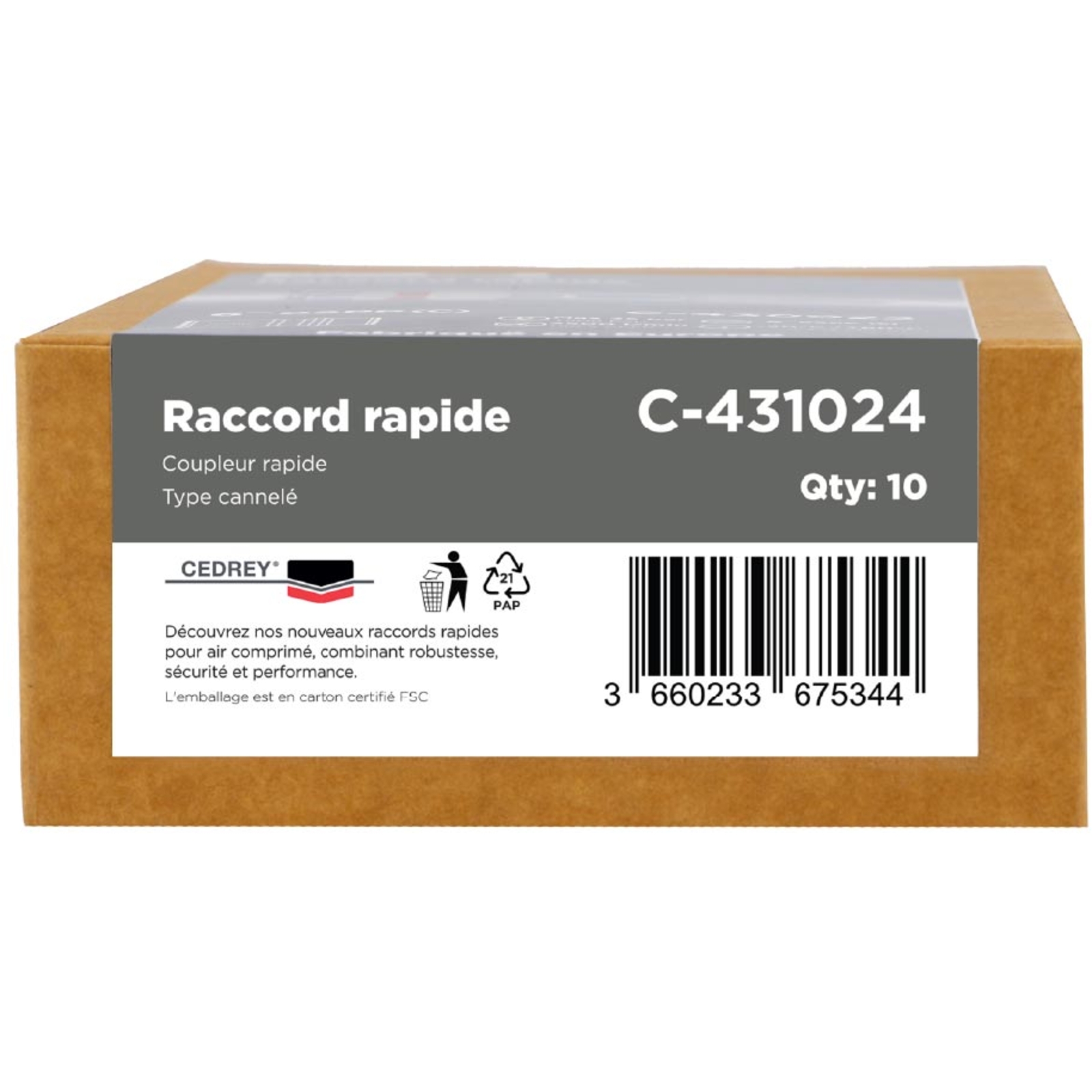 Coupleur rapide cannele 10MM - PROFIL ISO 6150B - BOITE de 10 CEDREY - C-431024B