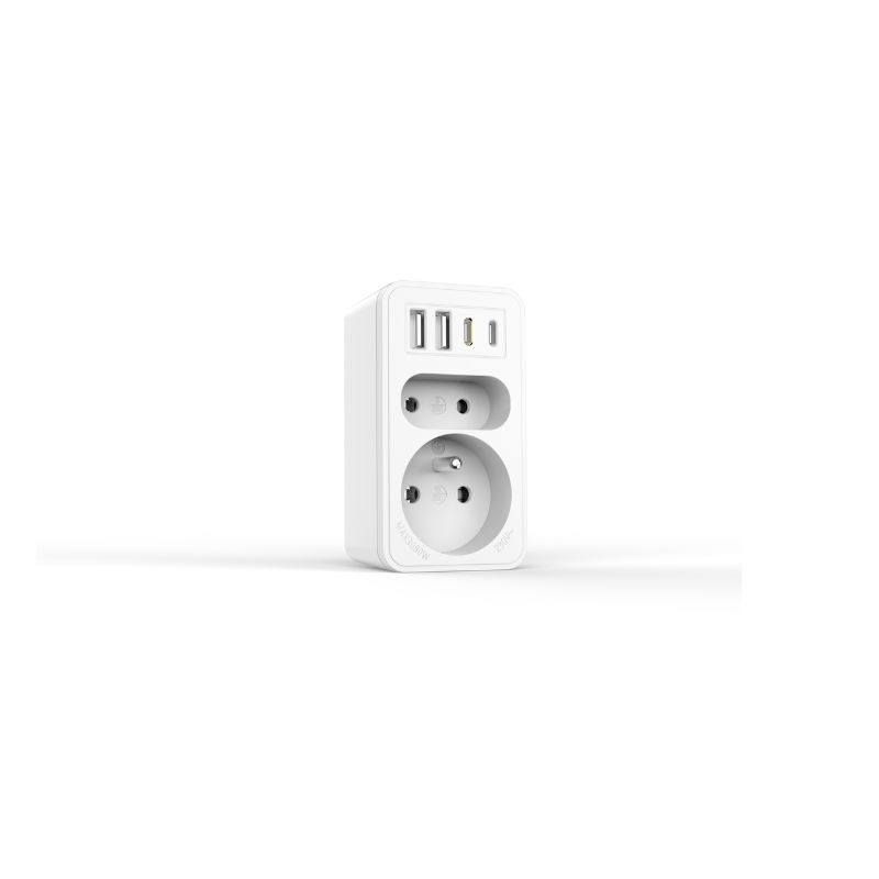 BIPLITE Multiprise 2P+T 16A/6A + 2 USB-A & 2 USB-C - VELAMP - ADAT-FR-10