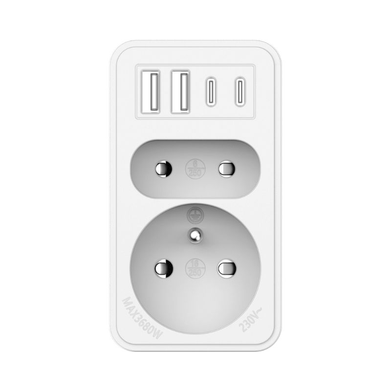 BIPLITE Multiprise 2P+T 16A/6A + 2 USB-A & 2 USB-C - VELAMP - ADAT-FR-10