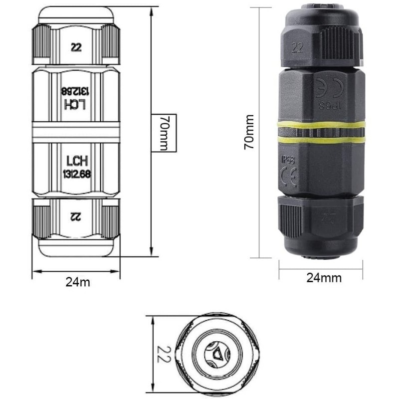 Connecteur électrique 3 pôles IP68 - VELAMP - CIP681