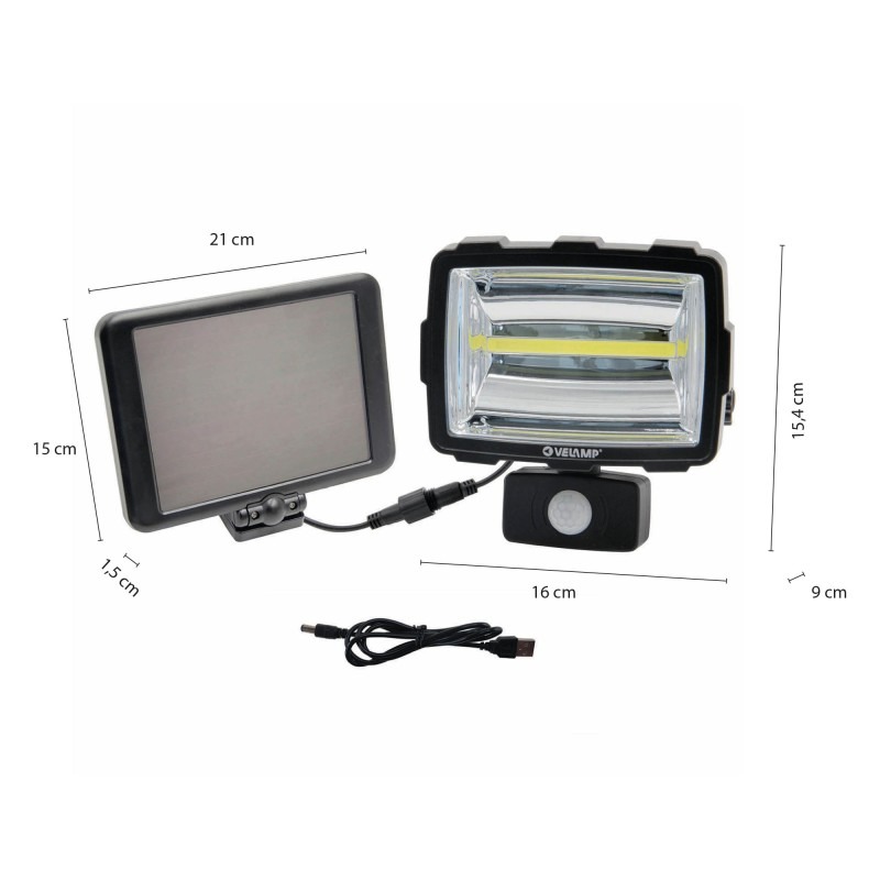 Inca projecteur rechargeable solaire led 1600 lm avec détecteur  - VELAMP - IS342