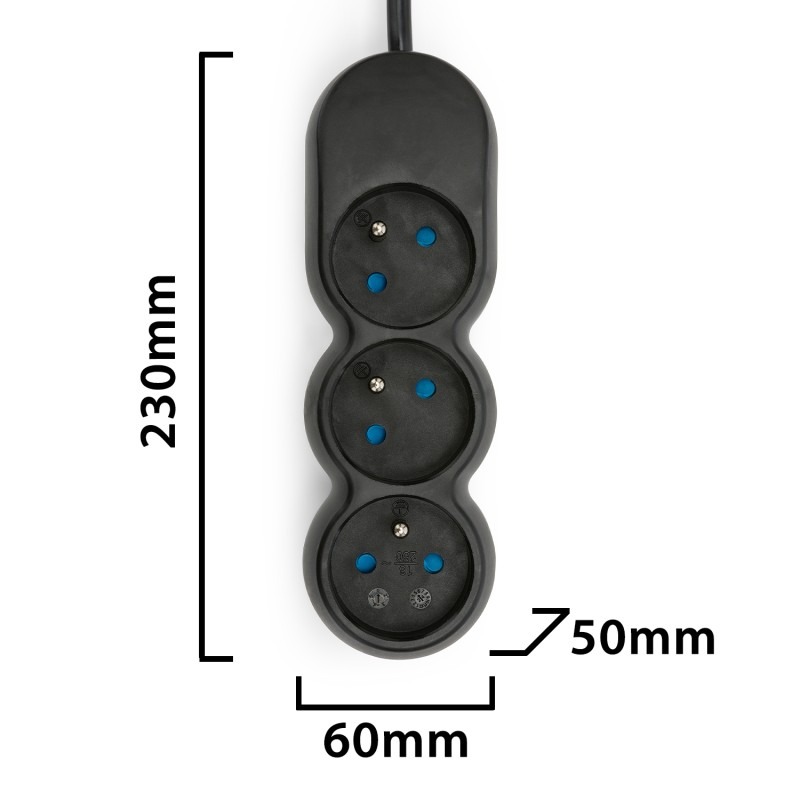 Multiprise 3 prises 16A avec protection enfant - câble 1,5m - VELAMP - MULTIP-FR-3K
