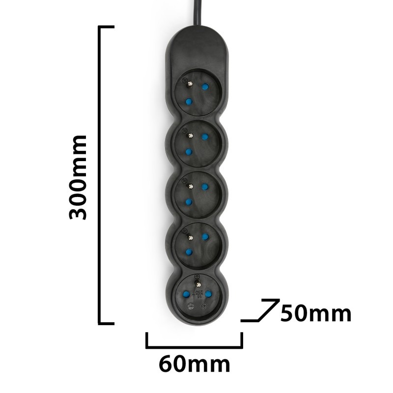 Multiprise 5 prises 16A avec protection enfant - câble 1,5m - VELAMP - MULTIP-FR-5K