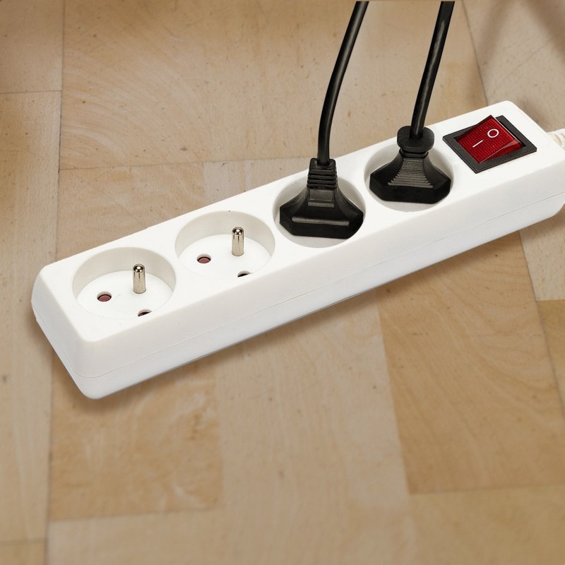 Multiprise 4 prises 16A avec interrupteur - câble 1m - VELAMP - MULTIP-FR-I-4